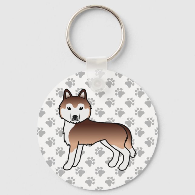 Copper Siberian Husky Cartoon Dog & Paws Keychain (Front)