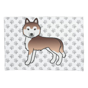 Copper Siberian Husky Cute Dog & Paws Pillow Case