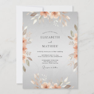 Copper Silver Peony Wedding Invitation