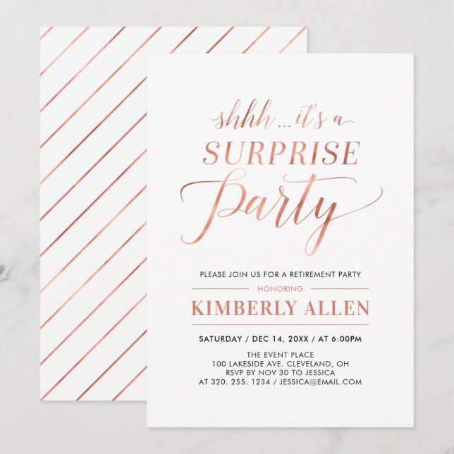 Copper | Simple Modern Surprise Retirement Party Invitation (Front/Back)