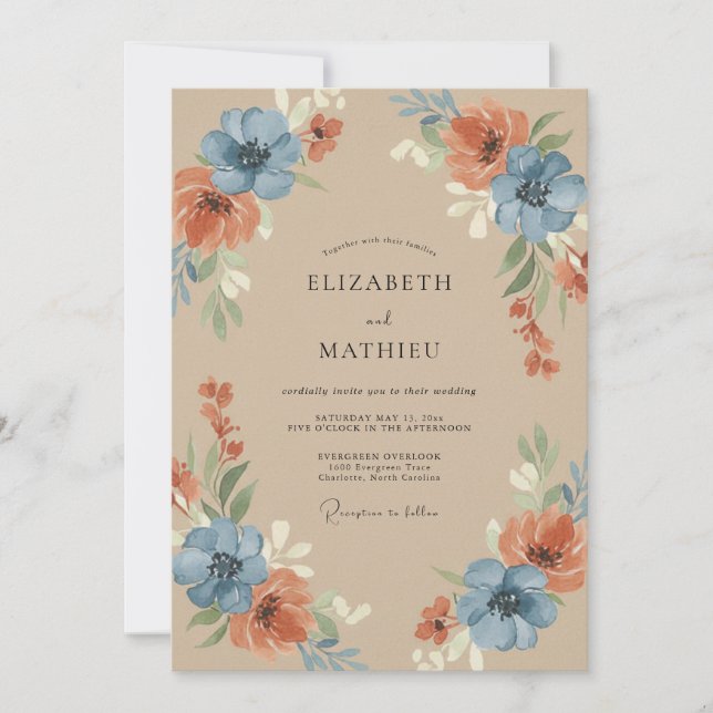 Copper Slate Poppy Wedding Invitation (Front)