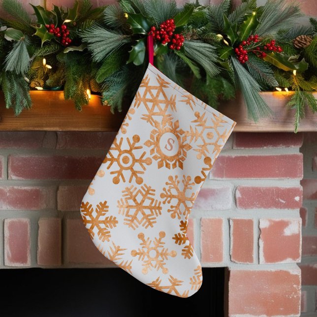 Copper Snowflake Monogram Christmas Stocking (Get ready to snuggle up by the fire with this charming snowflake stocking. Just add your initial)