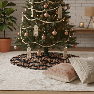 Copper Snowflakes Monogram on Black Tree Skirt