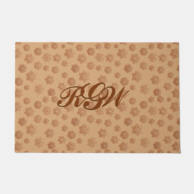 Copper Snowflakes with Monogram  Doormat (Front)