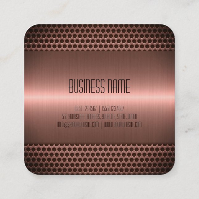 Copper Stainless Steel Metal Look Square Business Card (Back)