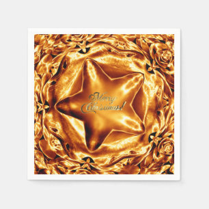 Copper Star Faux Golf Foil Text Merry Christmas Napkin