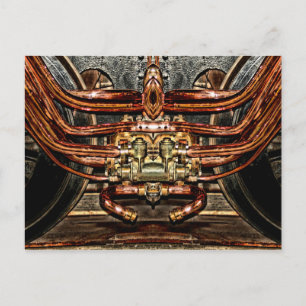 copper steam engine train - steampunk engineer postcard