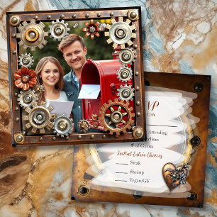 Copper Steampunk  Personalised Wedding RSVP Save The Date