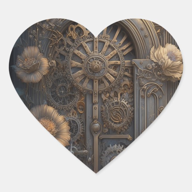 Copper Steampunk Unique Wedding   Heart Sticker (Front)