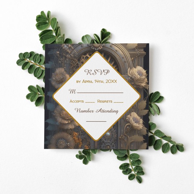 Copper Steampunk Unique Wedding RSVP Invitation (Creator Uploaded)