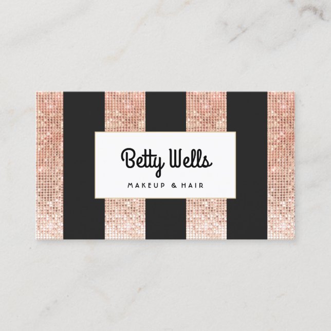 Copper Stripes Sequin Makeup and Hair Stylist Business Card (Front)
