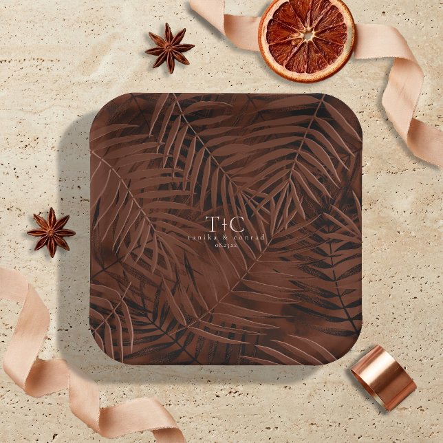 Copper Sunset Palm Leaves Pattern Wedding ID1323 Paper Plate (Creator Uploaded)