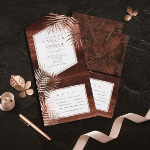 Copper Sunset Palm Leaves Wedding ID1323 All In One Invitation