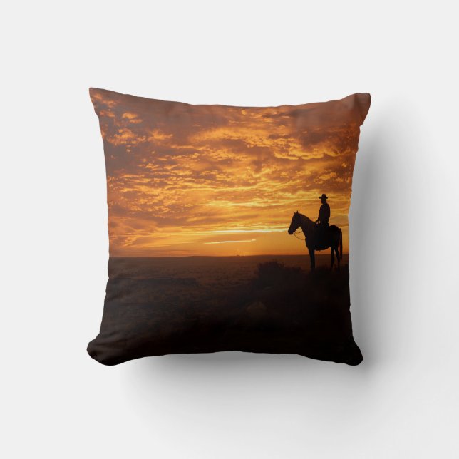 Copper Sunset Warm Tones Cowboy Silhouette Art Cushion (Front)