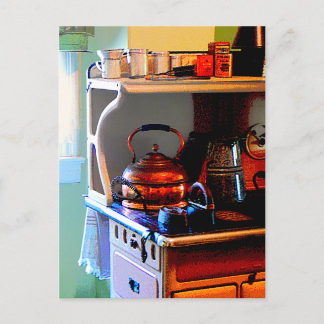 Copper Tea Kettle on Stove Postcard (Front)