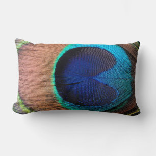 Copper/Teal/Blue Peacock Feather Lumbar Cushion