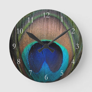 Copper/Teal/Blue Peacock Feather Round Clock