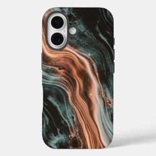 Copper & Teal Marble Flow iPhone 16 Case