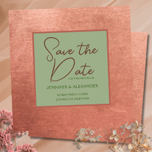 Copper Terracotta Sage Green Square Save the Date Invitation
