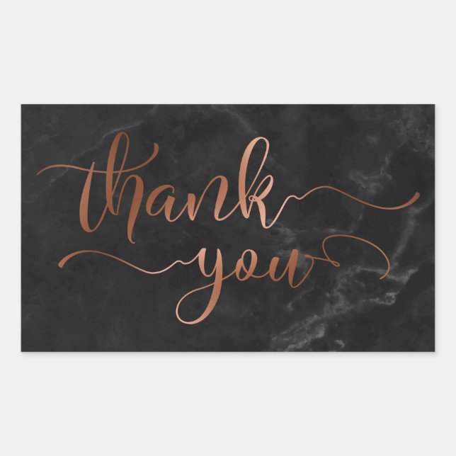 Copper Thank You Script Over Black Marble Rectangular Sticker (Front)