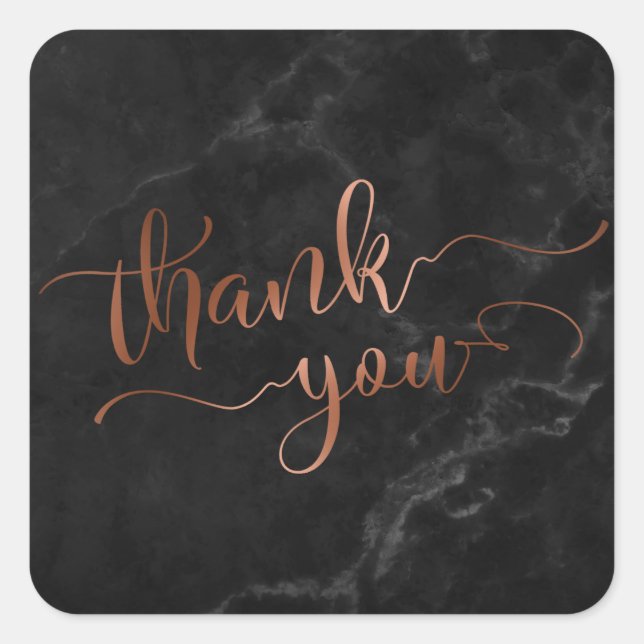 Copper Thank You Script Over Black Marble Square Sticker (Front)