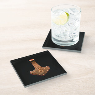Copper Thor Hammer black glass coaster