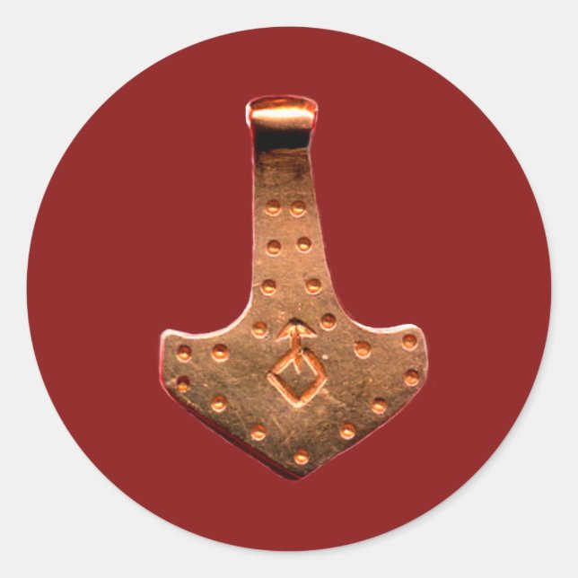 Copper Thor Hammer red large round stickers (Front)