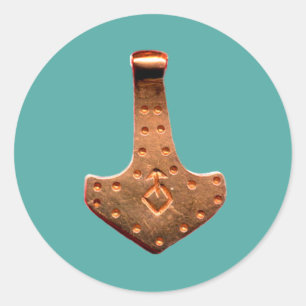 Copper Thor Hammer teal large round stickers