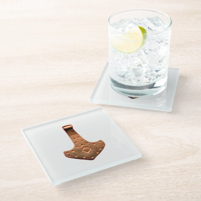 Copper Thor Hammer white glass coaster (Angled)