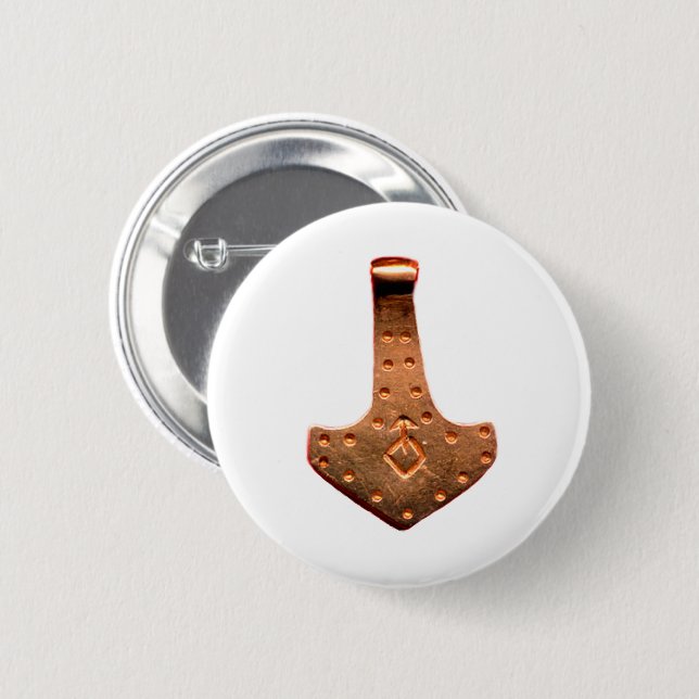 Copper Thor's Hammer white round button (Front & Back)