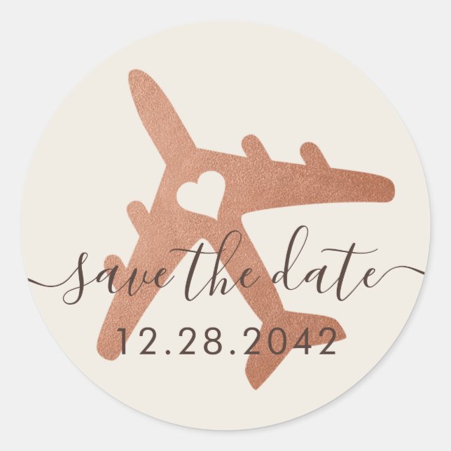 Copper Travel Theme Wedding Save the Date Classic Round Sticker (Front)