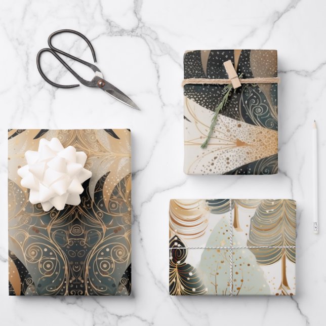 Copper Trees In A Forest Pattern Design Wrapping Paper Sheet (Front)
