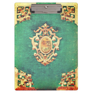Copper trim opal green frayed fabric clipboard