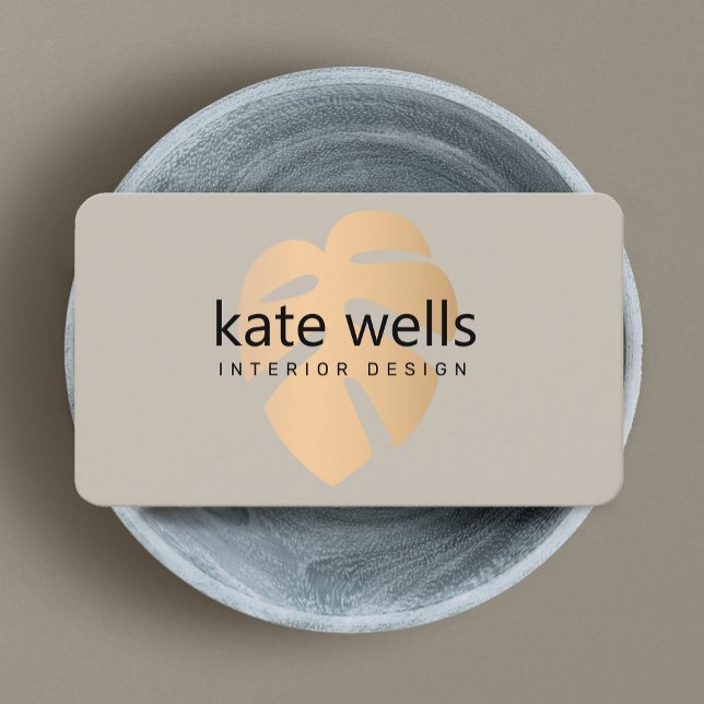 Copper Tropical Leaf  Interior Decorator Business Card (Creator Uploaded)