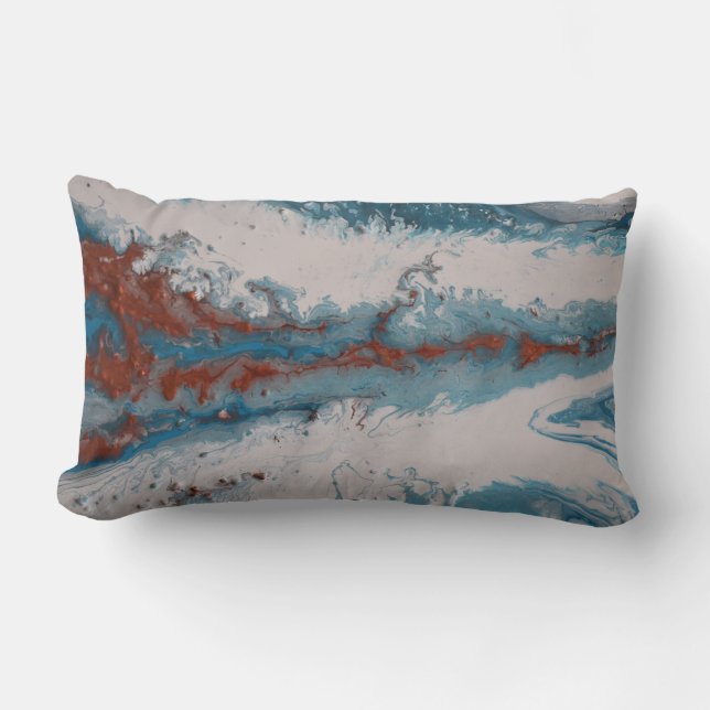 Copper Turquoise Abstract Blue Modern Contemporary Lumbar Cushion (Front)