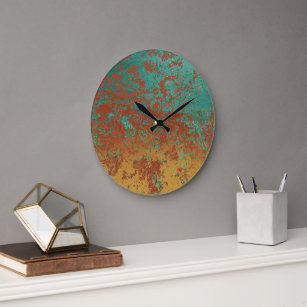 Copper Turquoise Blue Orange Brown Texture Large Clock