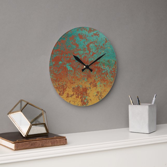 Copper Turquoise Blue Orange Brown Texture Large Clock (Office)