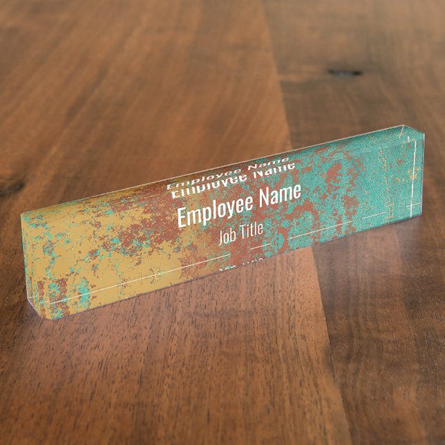 Copper Turquoise Blue Orange Brown Texture Nameplate (Side)