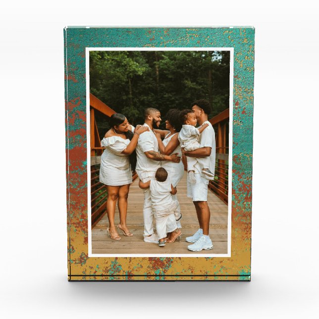 Copper Turquoise Blue Orange Brown Texture Photo Block (Front)