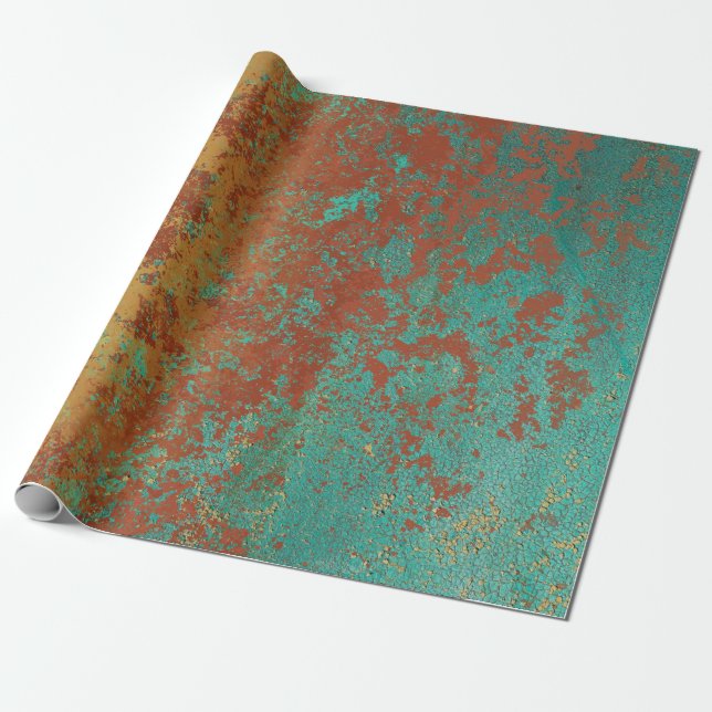 Copper Turquoise Blue Orange Brown Texture Wrapping Paper (Unrolled)