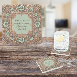 Copper Turquoise Fillagree Frame Customisable Stone Coaster