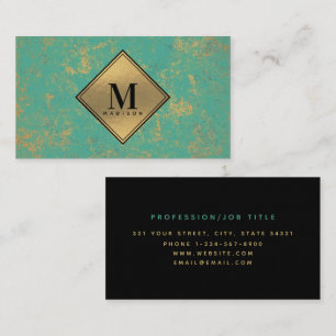 Copper Turquoise Gold Metallic Texture Monogram Business Card