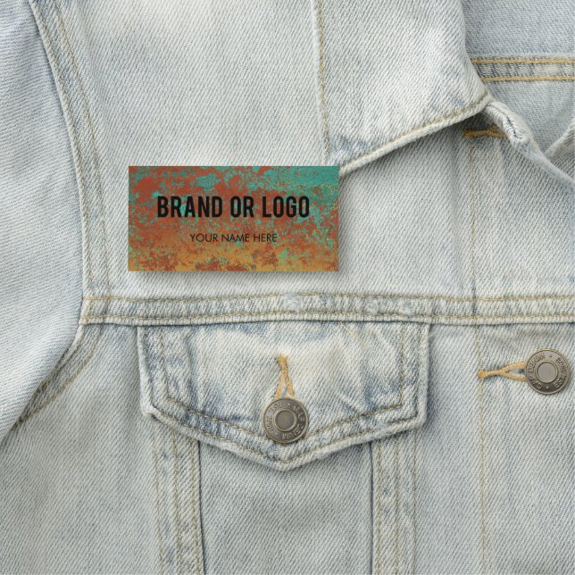 Copper Turquoise Metallic Texture Business Logo Name Tag (In Situ)