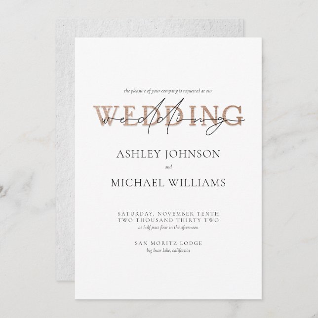 COPPER TYPOGRAPHY Hand Lettered Script Wedding Invitation (Front/Back)