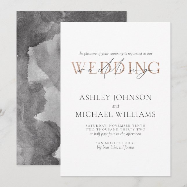 COPPER TYPOGRAPHY Hand Lettered Watercolor Wedding Invitation (Front/Back)