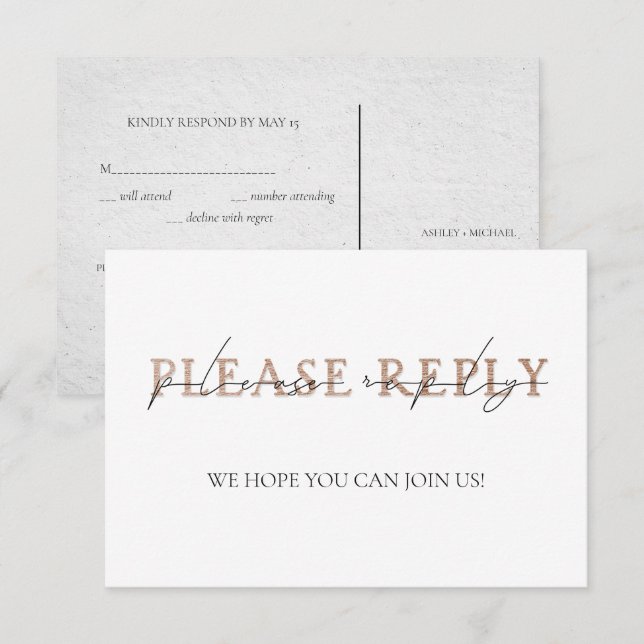 COPPER TYPOGRAPHY Hand Lettered Wedding RSVP Invitation (Front/Back)