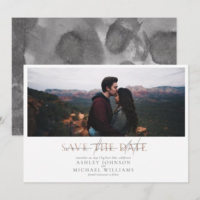 COPPER TYPOGRAPHY Photo Wedding Save the Date Invitation (Front/Back)