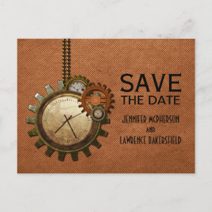 Copper Vintage Clock Save the Date Postcard