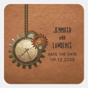 Copper Vintage Clock Save the Date Stickers