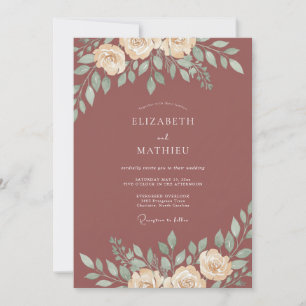 Copper Watercolor Leaf Wedding Invitation